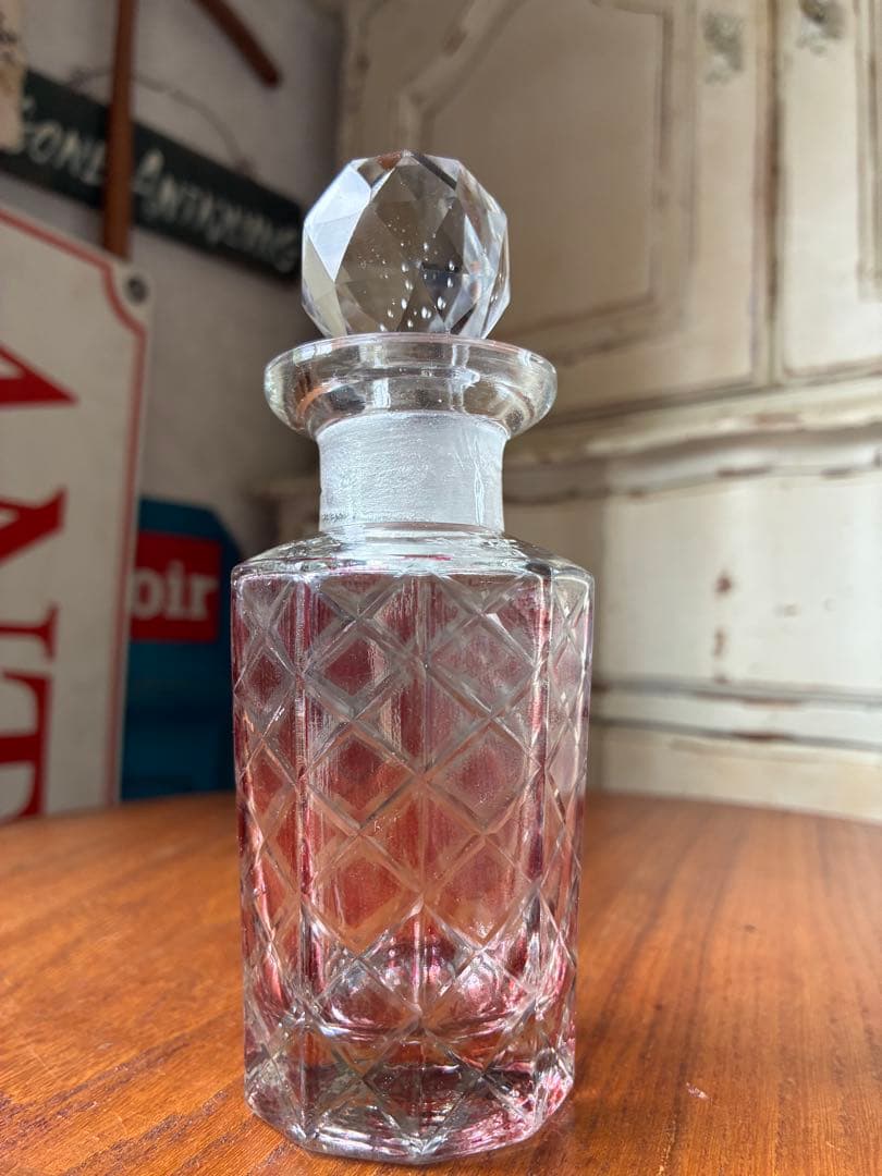 フランス　アンティーク　ガラス　パフューム　ボトル　香水瓶　レッド　ダミエ　レア