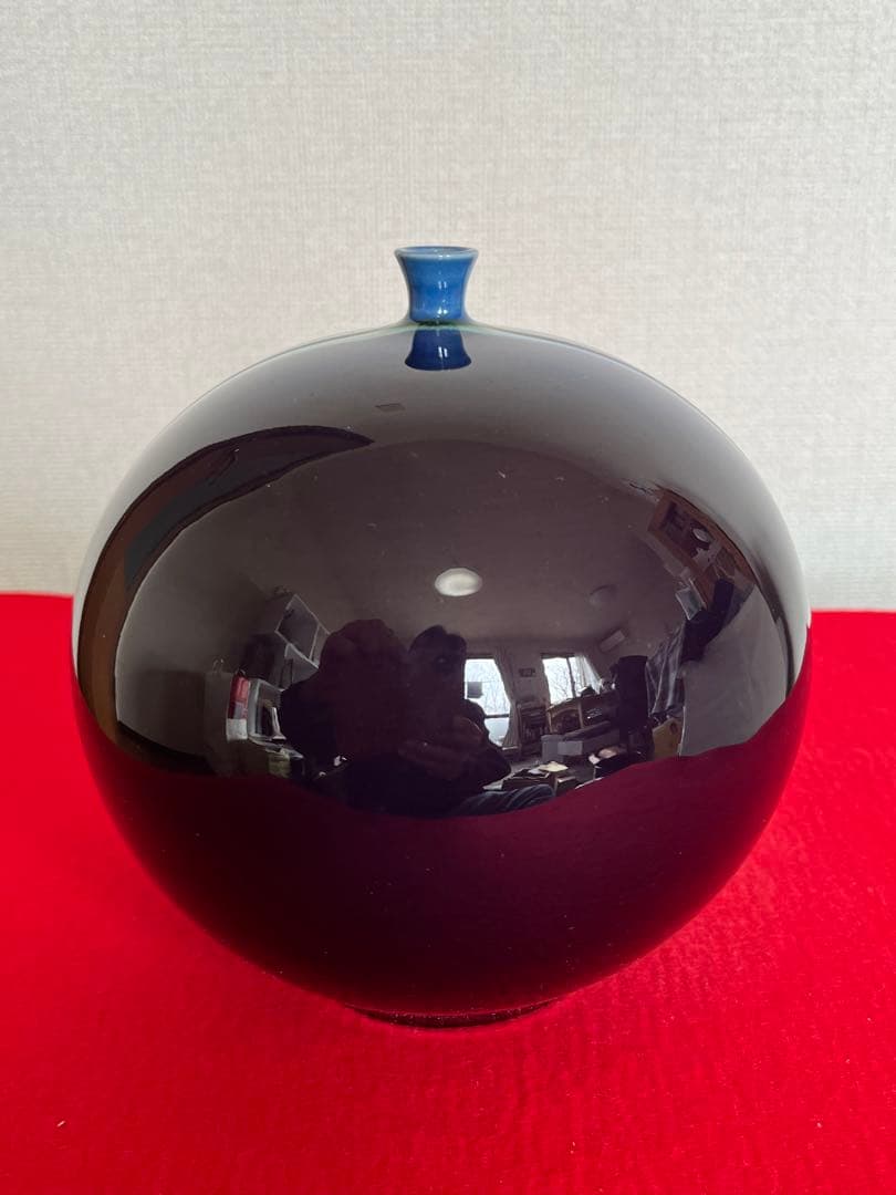 【希少】三代 人間国宝 徳田八十吉 (正彦銘)深厚耀彩 線文 壺 T245