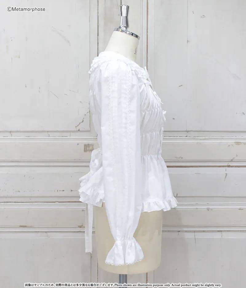 【morphose】丸襟シャーリング長袖ブラウス ロリータ オフ白