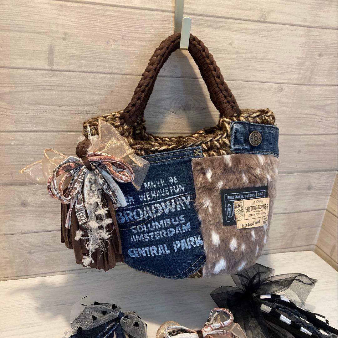 ハンドメイドバッグ デニムリメイクバッグ リメイクデニムバッグ ひとみん