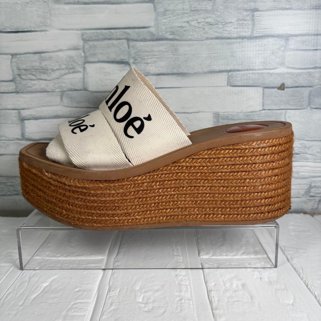 Chloe クロエ　Woodyウェッジエスパドリーユ　ウエッジソール　厚底　ロゴ