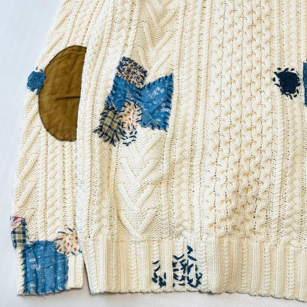 ポロラルフローレン コットン レザー エルボーパッチ パッチワーク カーディガン