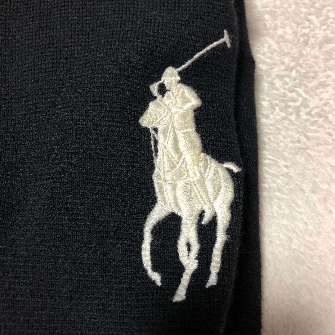 ラルフローレン　ハーフジップ　ウールニット　ビッグポニー刺繍ロゴ　XL18-20