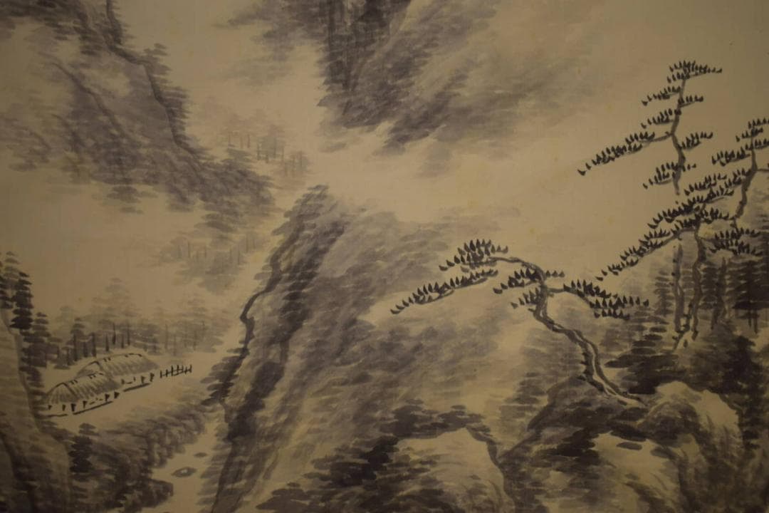 真作/田能村直外/麦友/山水村画賛/桐共箱付/布袋屋掛軸HI-926