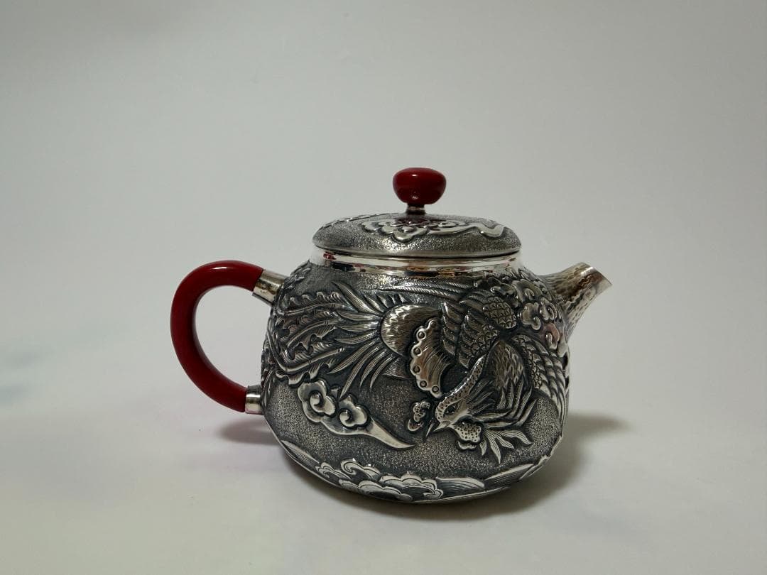 純銀製 龍鳳文様 急須 銀瓶 煎茶道具