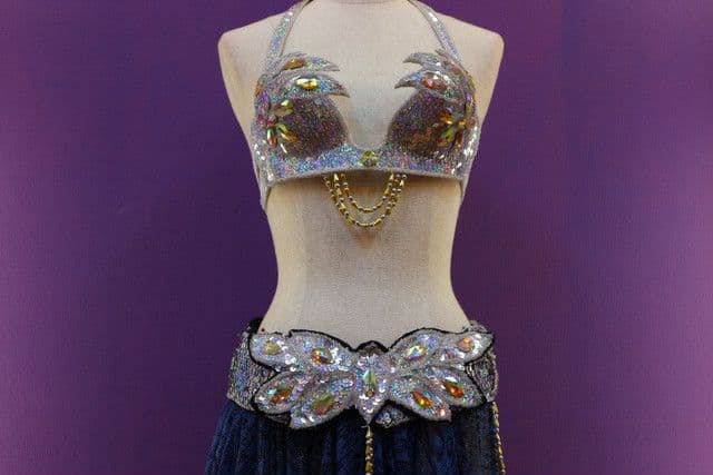 ベリーダンス衣装 シルバー系ブラベルトセット 小胸さん向き