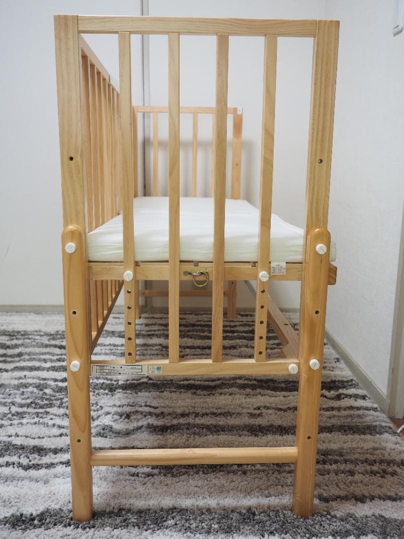 そいねーる３ ナチュラル　高さ調整可能 木製ベビーベッド マットレス付き