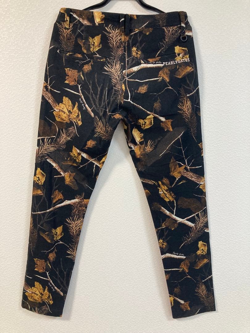 極美品　パーリーゲイツ　ロングパンツ　総柄　紅葉　もみじ　ロゴ刺繍　ロゴ刻印　M
