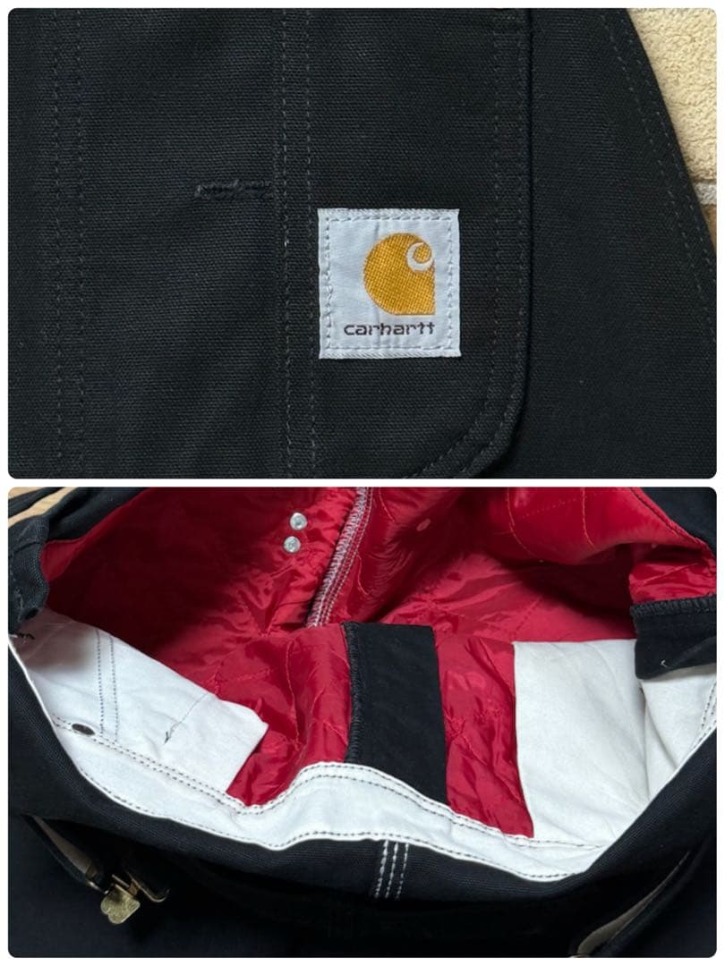 カーハート　メキシコ製　ダック地　オーバーオール　ダブルニー　黒　36/34.