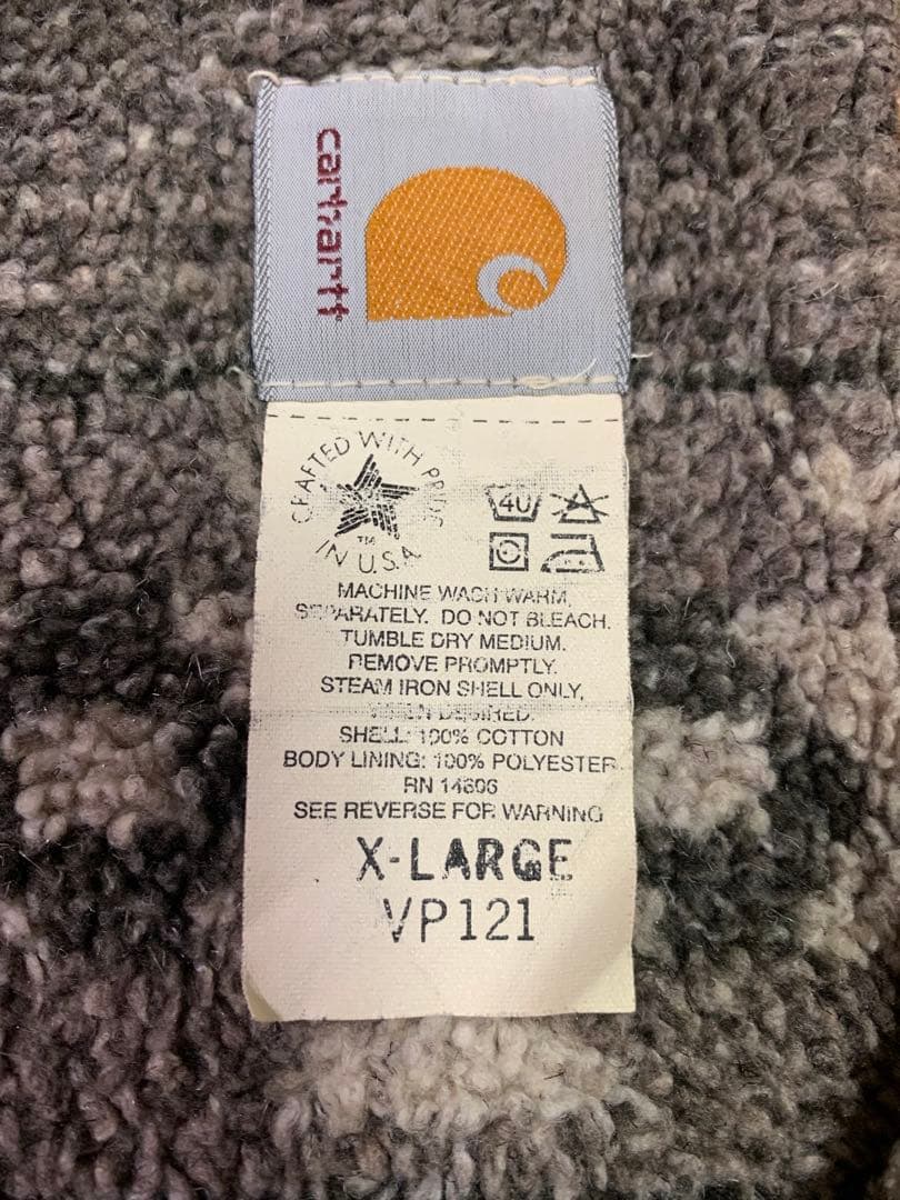 USA Carharttダック地ベスト 裏地ネイティブ柄 ボア ライナーXL