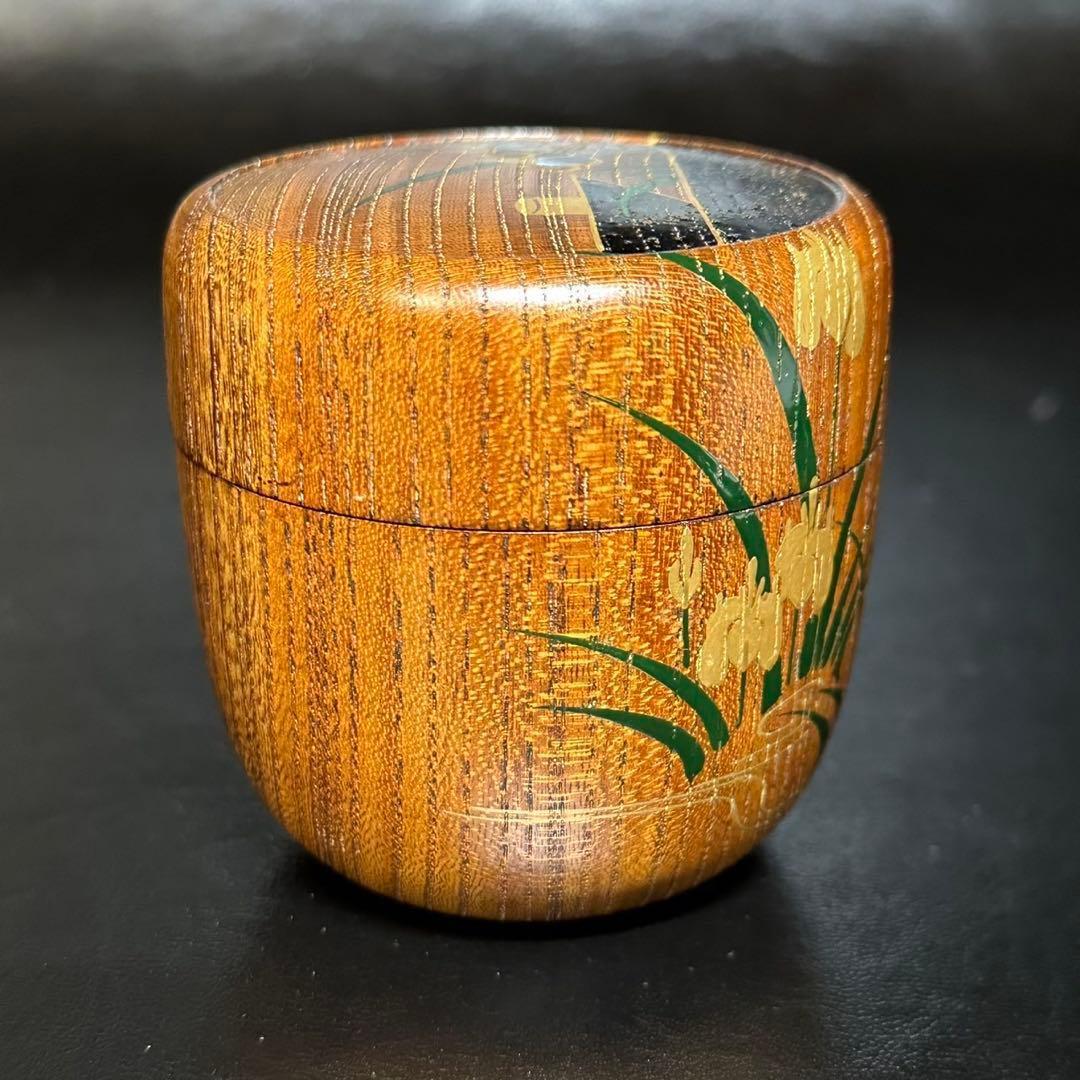 ★茶道具/木地棗！欅摺漆八ッ橋/螺鈿 蒔絵棗『筑城 筑良』作！共箱/共布/栞付★