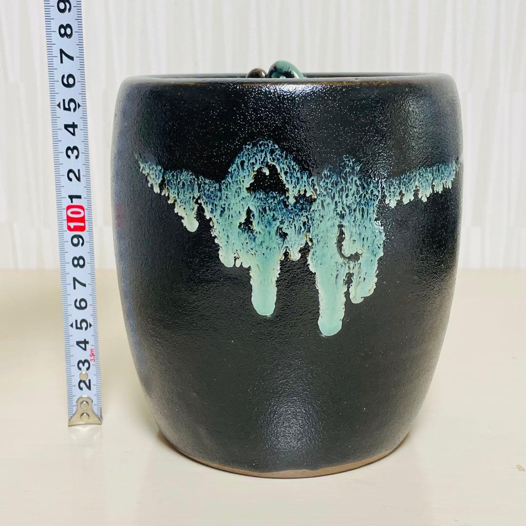 未使用 黒薩摩 龍門司焼 薩摩焼 皆具 立田光 在銘 共箱 茶道具 茶器