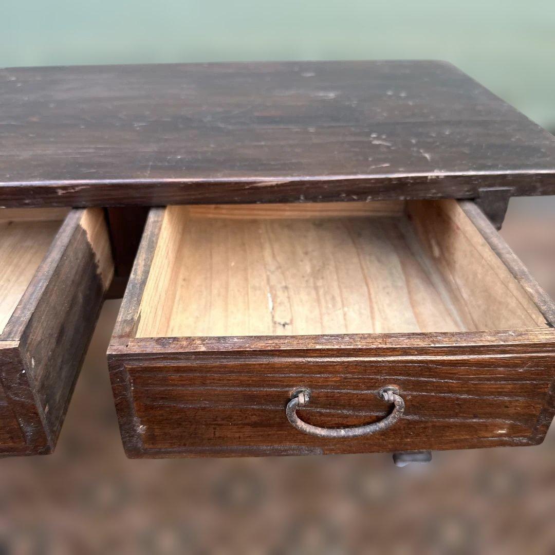 ヴィンテージ木製文机 ダークブラウン 引き出し2つ