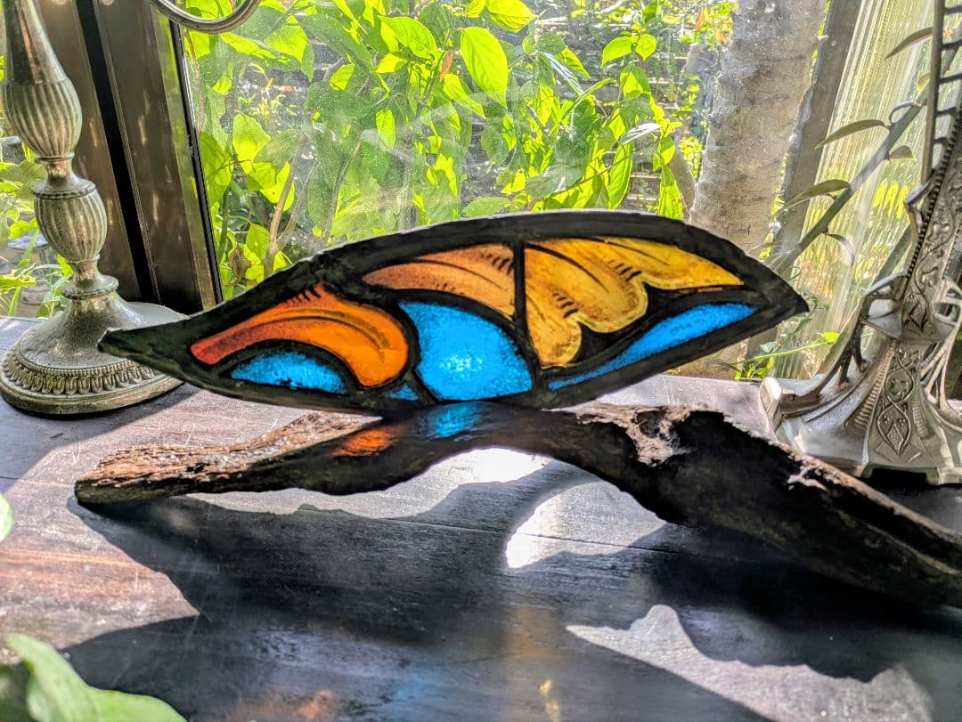 芸術品！天使 の羽 イタリア アンティークステンドグラス 流木アート クリスマス
