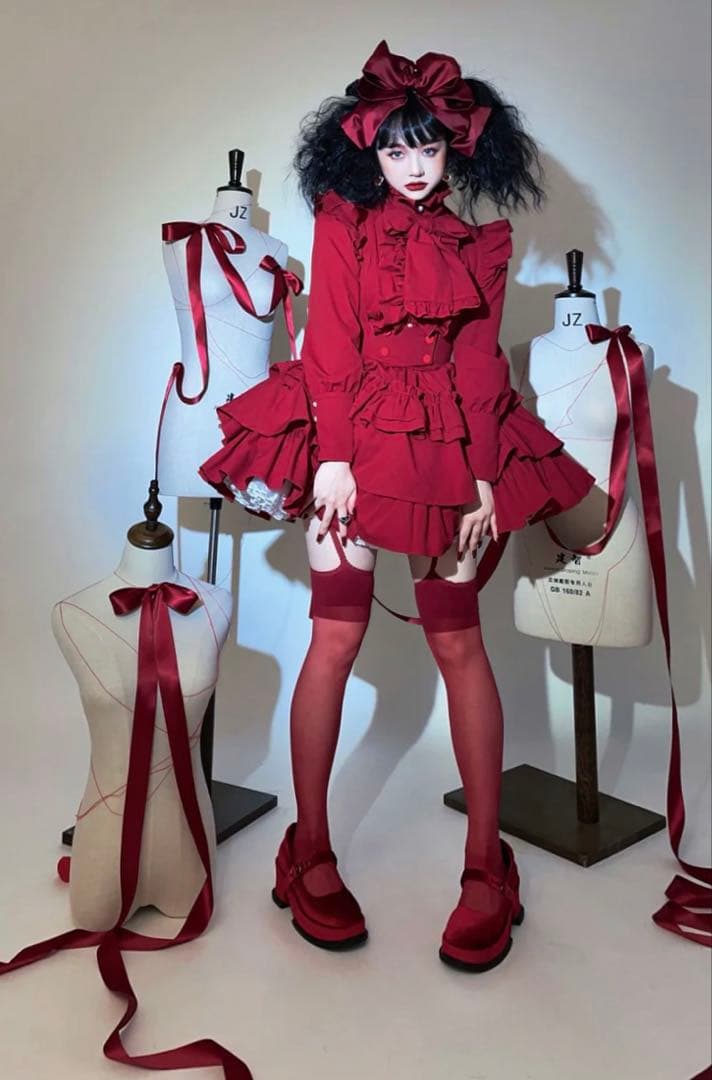 CATCOCOON ゴスロリ 赤　リボンブラウス＋スカートセット
