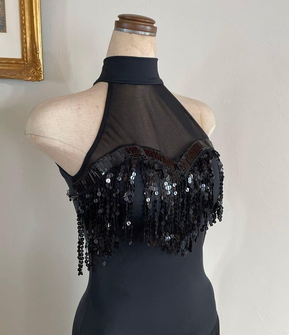 ❤︎ラテン【社交ダンス用ドレス】黒❤︎フリンジ付きホルターネック