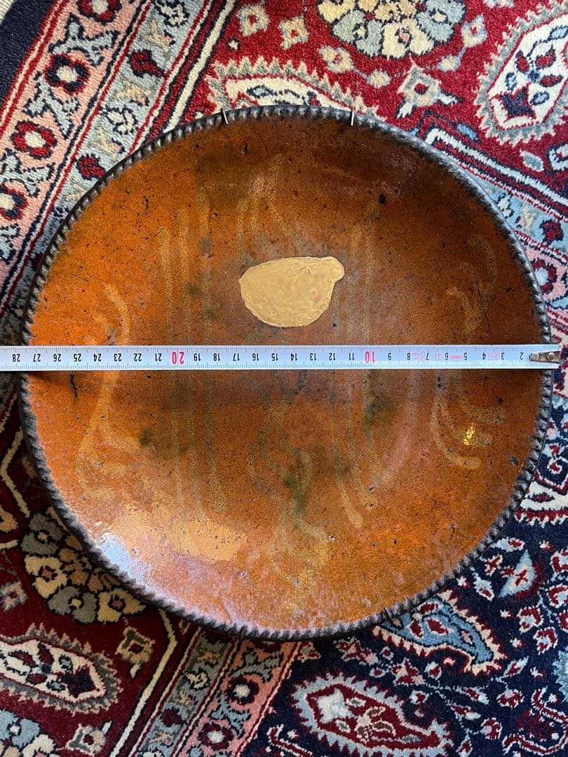 19世紀アンティーク/古民藝アメリカ/レッドウェア/スリップウェア パイ皿/大