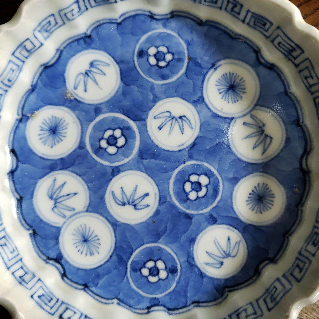 小皿　染付　花弁縁　丸窓　松竹梅　縁文　雷文　訳あり　明治　大正　古伊万里　ロ号