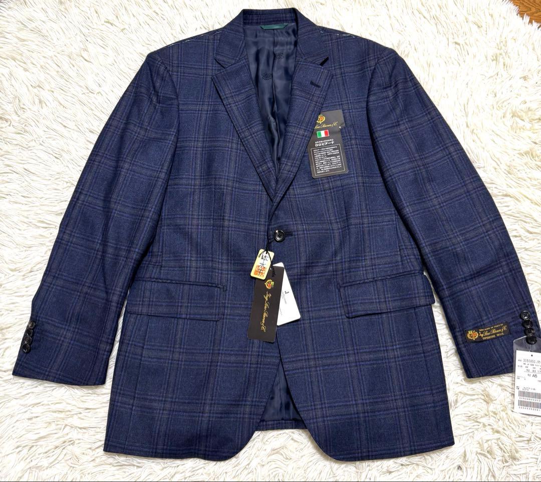 【新品】ロロピアーナ 伊製生地 ウール100% サキソニー起毛 ジャケットA5紺