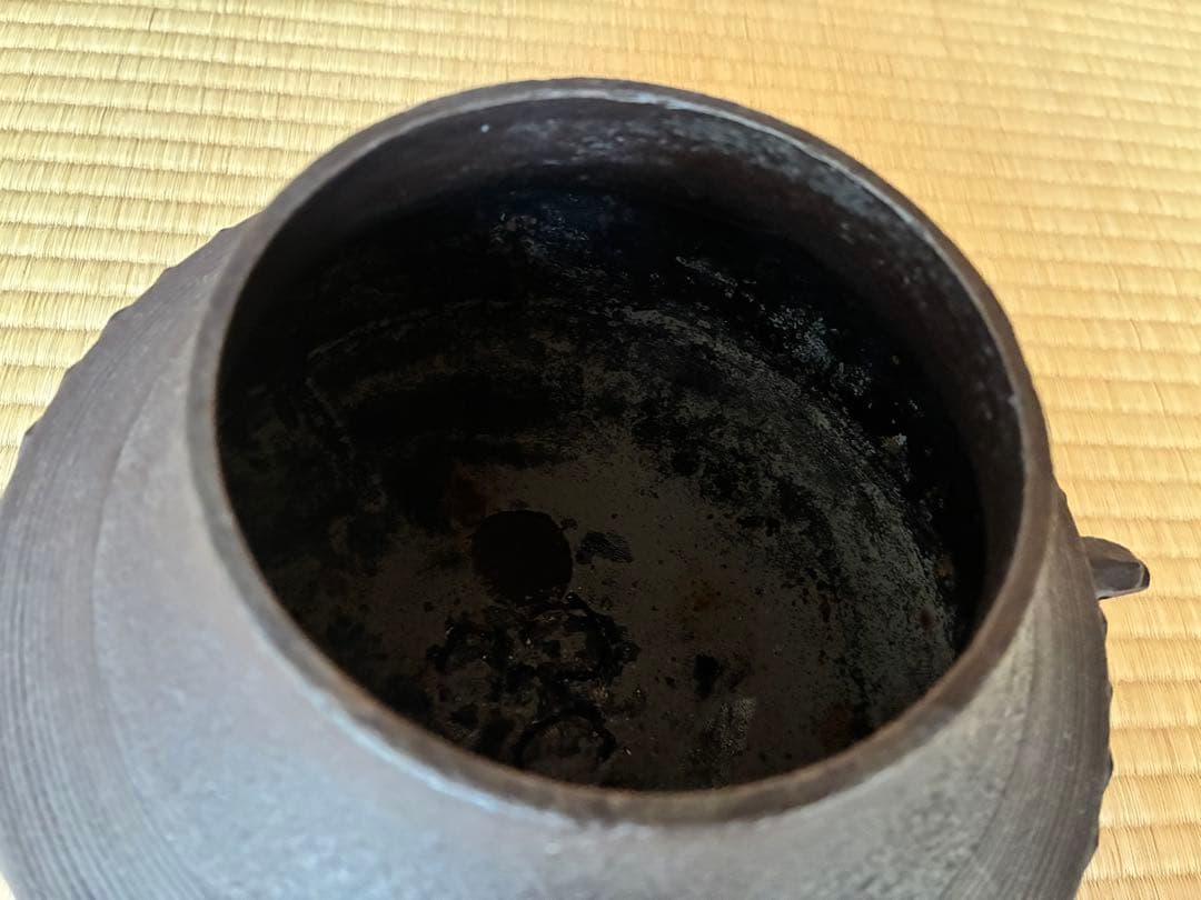 茶道具　『亀甲鶴紋 独楽釜』鉄製茶釜 人間国宝 高橋敬典造