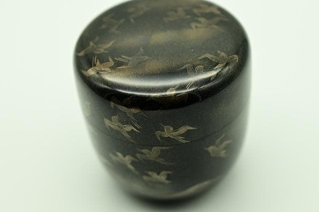 塗師　林勝　黒　大棗　墨絵　波千鳥　内銀平目　茶道具　二重箱　美品