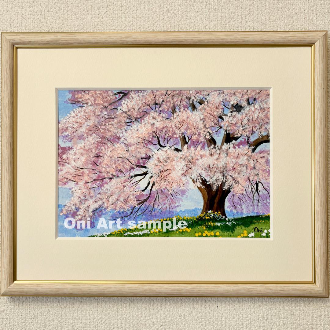 アクリル画　原画　「悠久の桜02」額縁付　SMサイズ