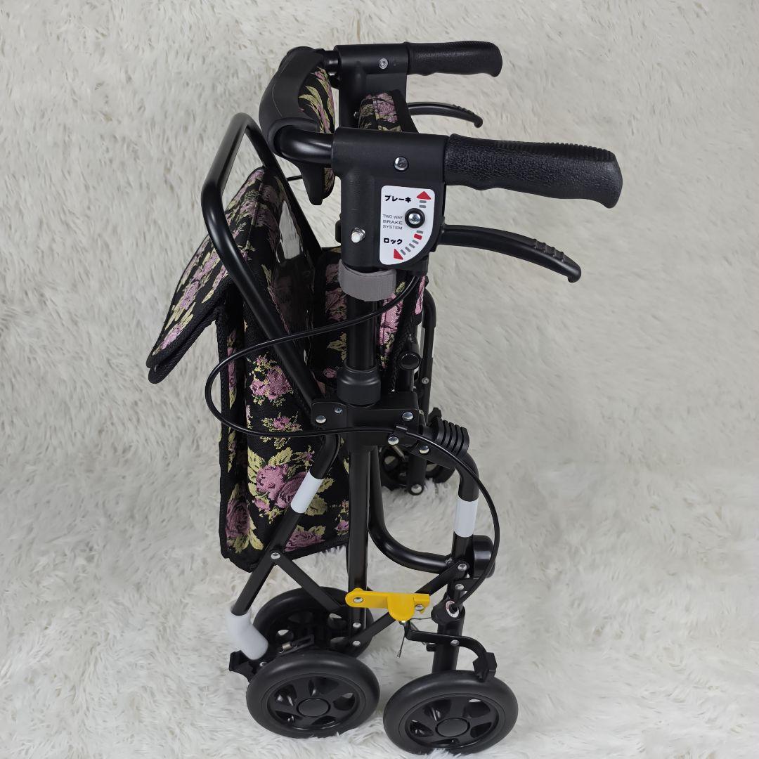 ✨未使用級✨ 島製作所 シルバーカー スカイウォーカーＳ 折り畳み 黒 花柄