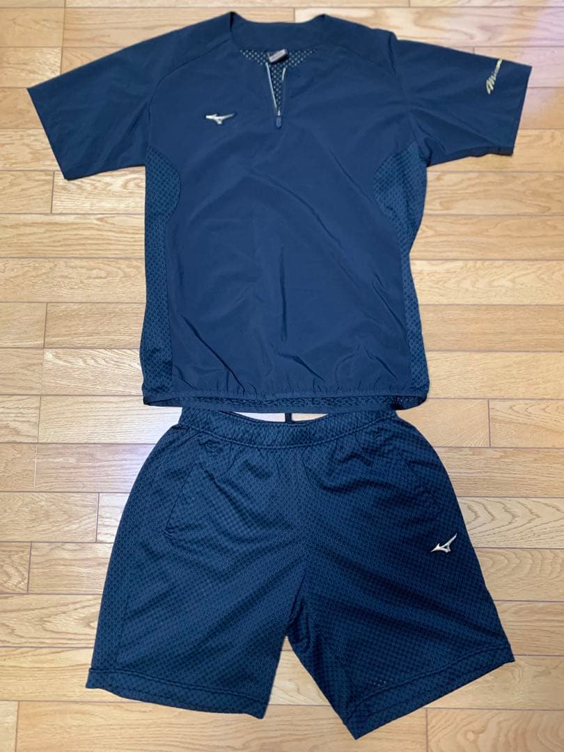 ミズノプロ　トレーニングジャケット・半袖 ブラック L 上下セット