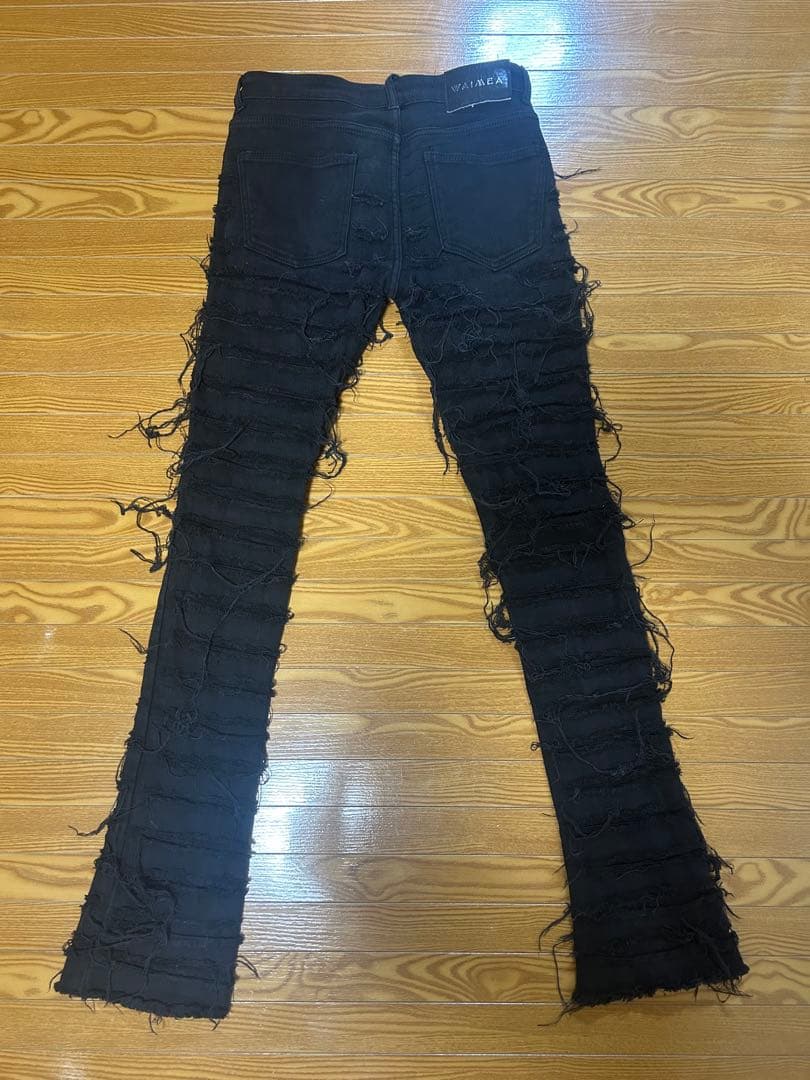WAIMEA ブラック ダメージスリムジーンズ　30