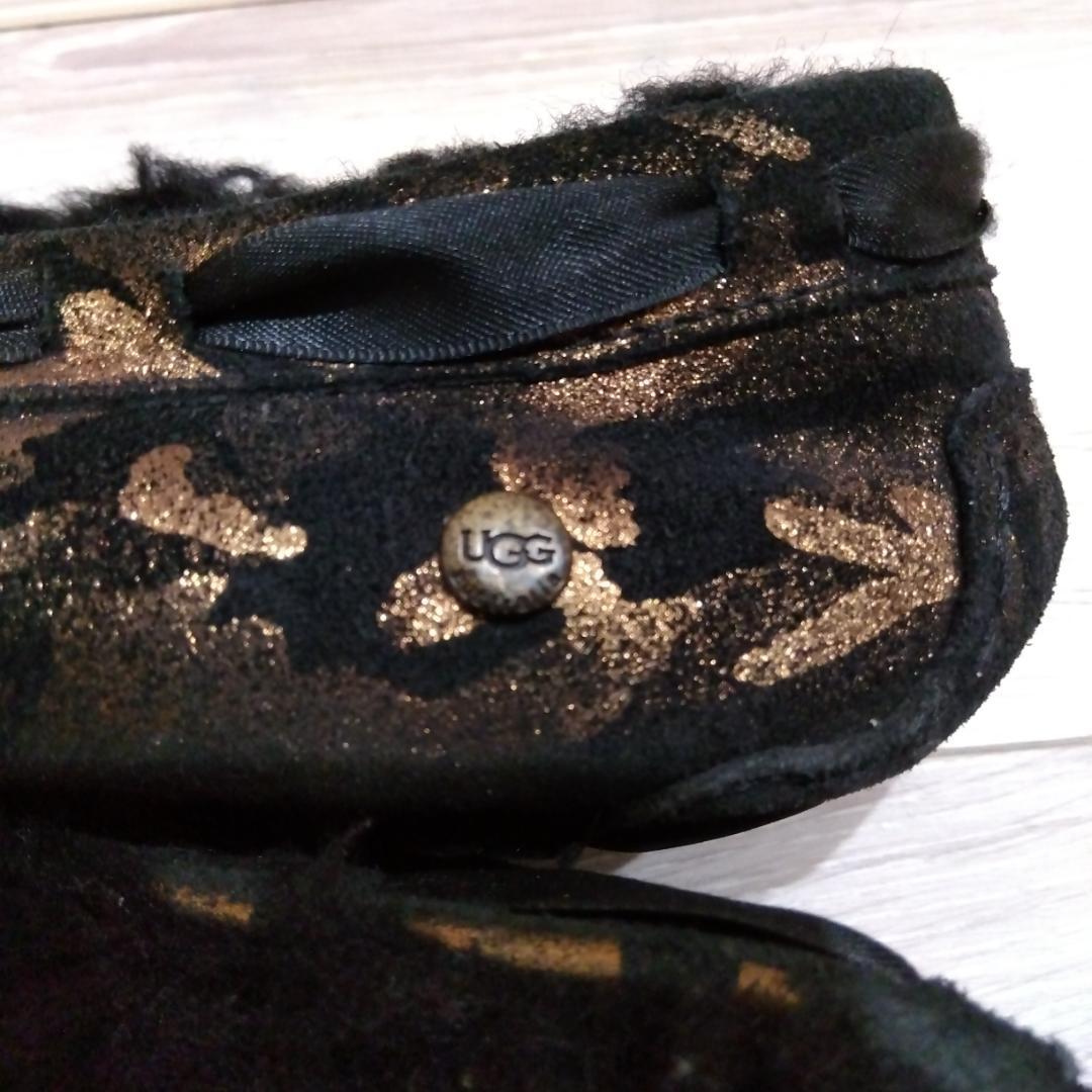 UGG　アグ　モカシン ムートン　ブラック　レース　リボン　８　♡超美品♡