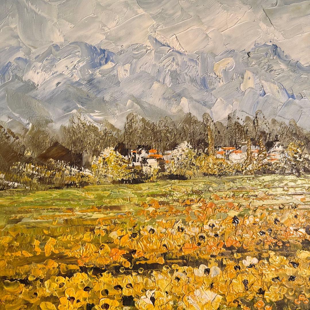 手書き油絵 ３枚組 コスモス畑 肉筆額付 額付き 絵画 インテリア 油彩画