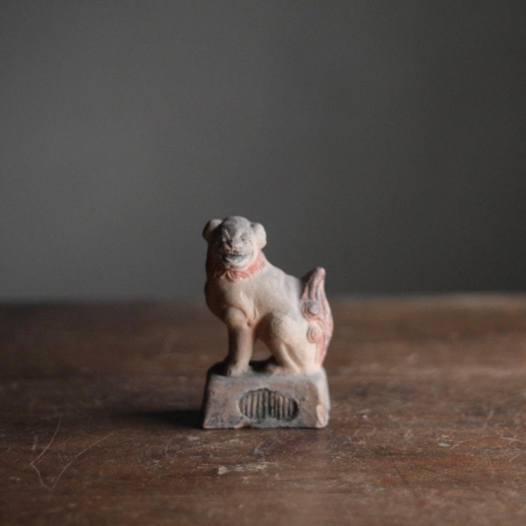 土人形 獅子 民芸 古道具 アンティーク 高さ約10cm オブジェ