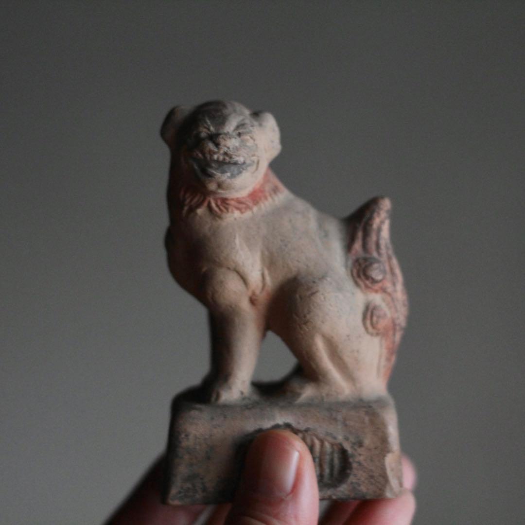 土人形 獅子 民芸 古道具 アンティーク 高さ約10cm オブジェ