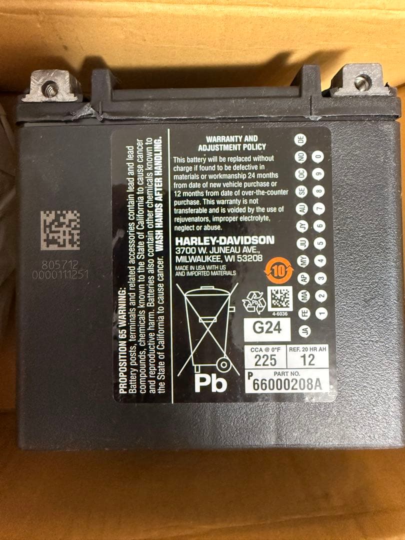 ハーレー純正 バッテリー 66000208A