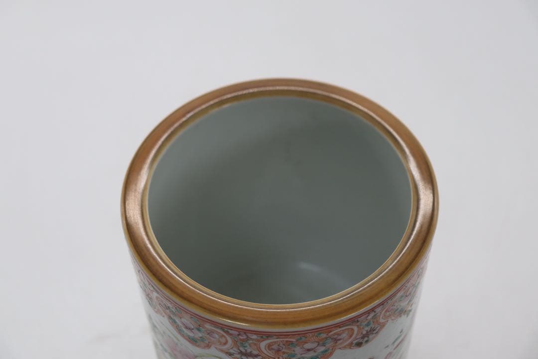 中国　粉彩花卉紋筆入　同治年製　送料込み0814