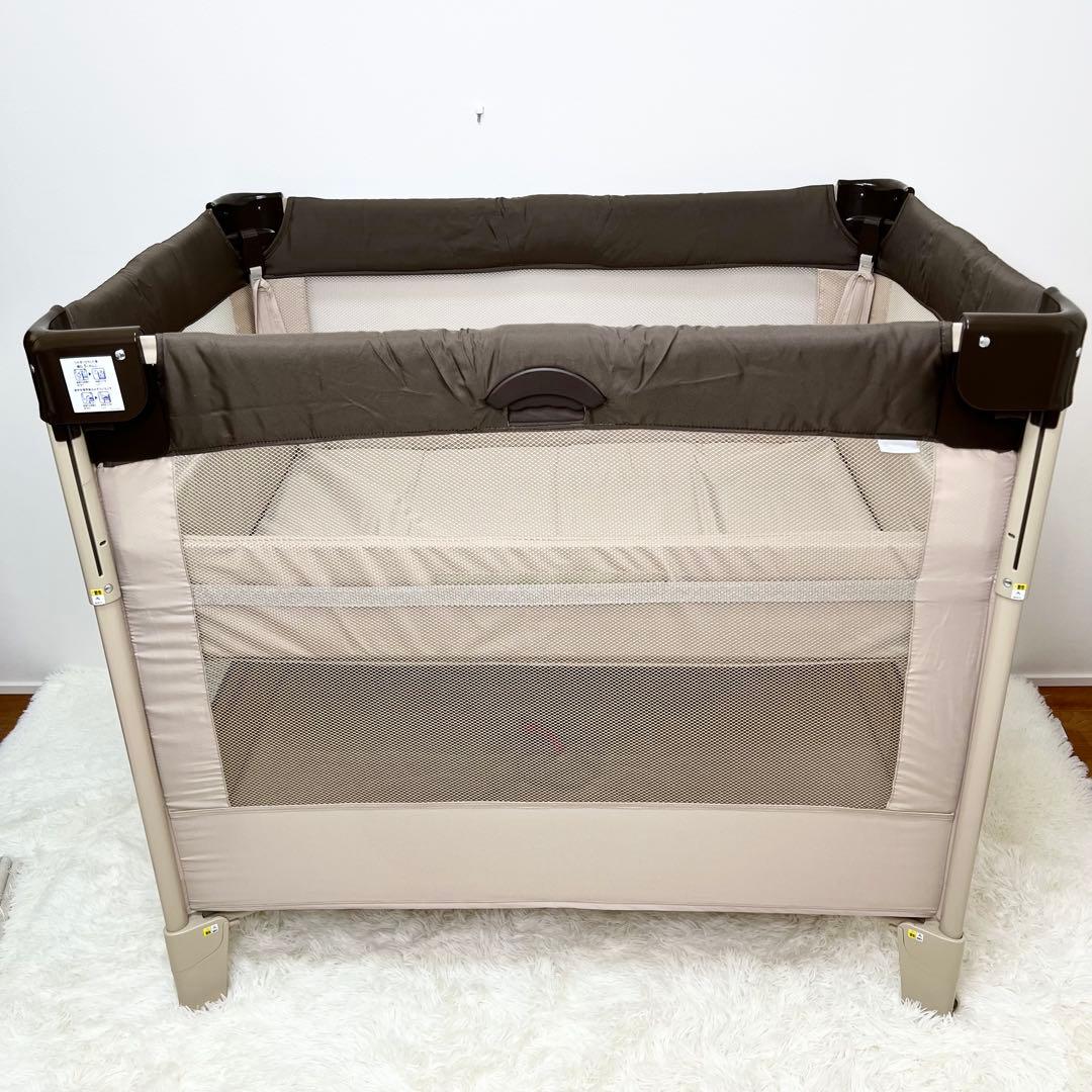 美品 Aprica ココネル ベビーベッド ココア 折りたたみ 66041