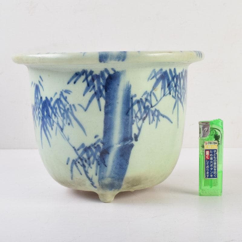 瀬戸焼　古瀬戸　青磁染付　竹文鉢　植木鉢　C　8792