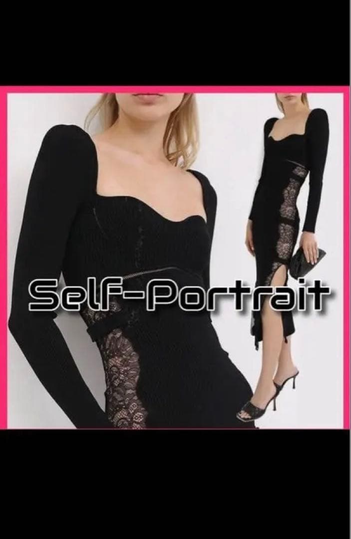 Self-Portrait ブラック レース ワンピース