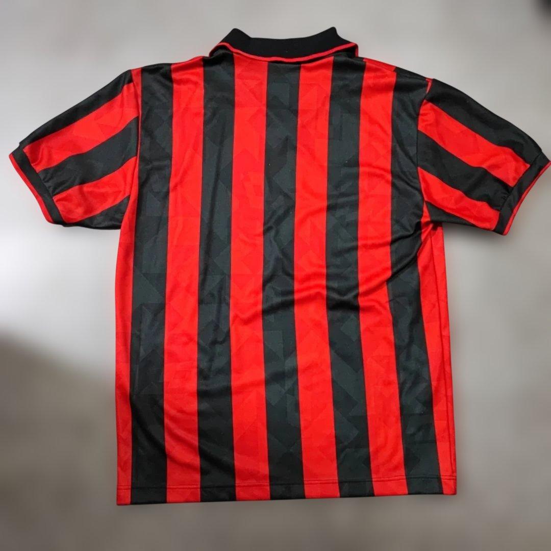 ACミラン Lotto サッカーシャツ 赤黒 ストライプ OPAL