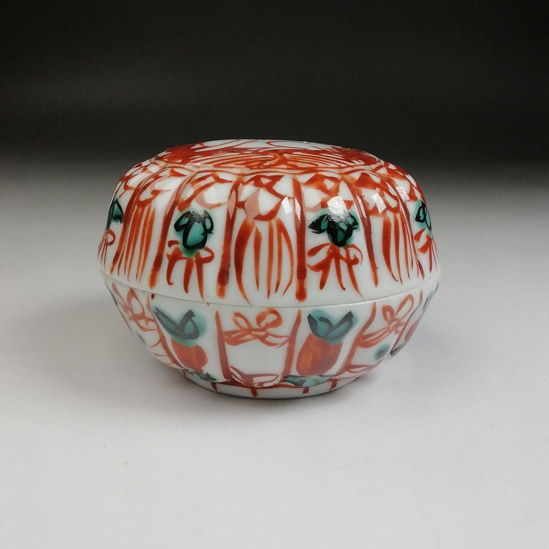 Ｔ９３３　香合　『赤絵　菊兎』『高野昭阿弥 造』　共箱　茶道具