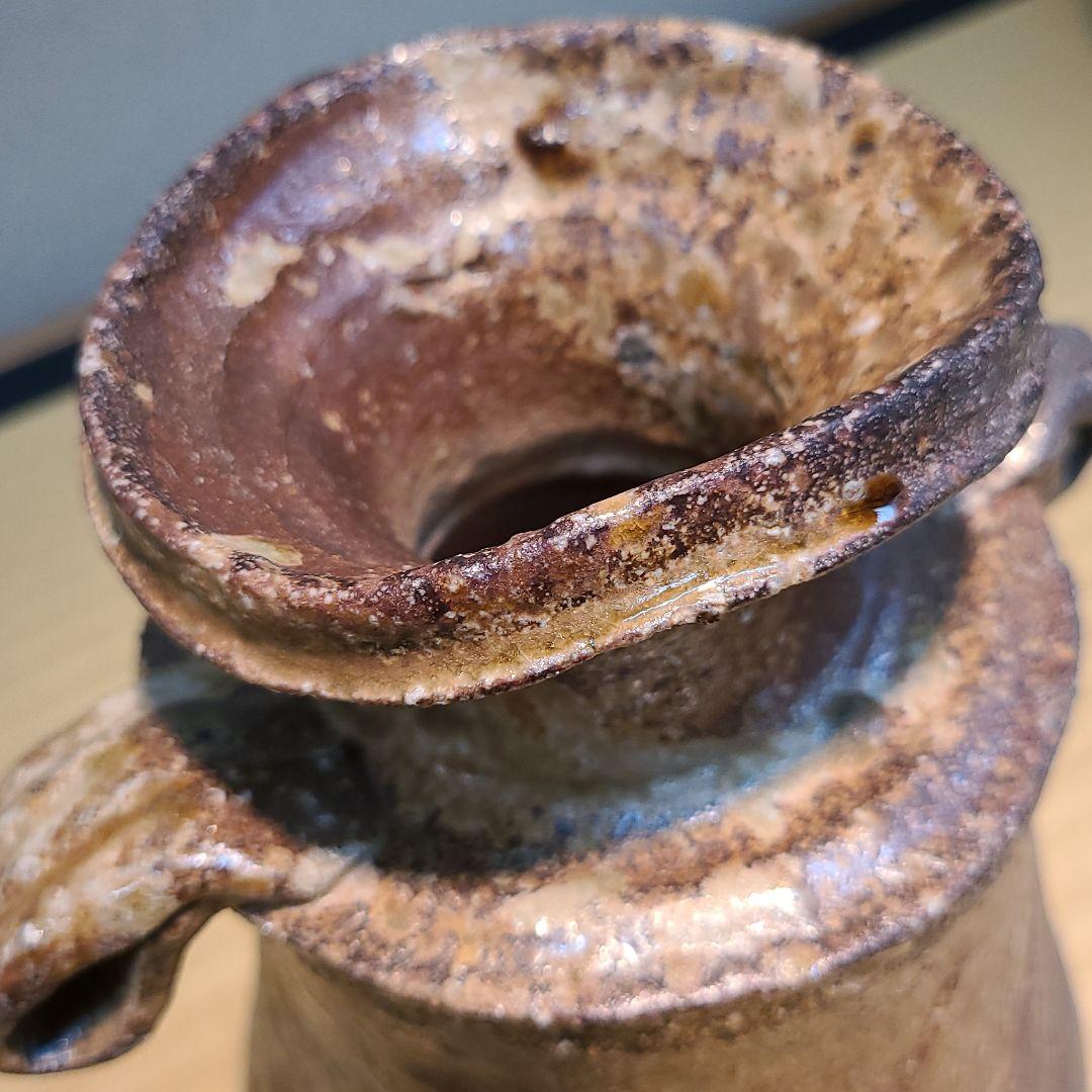 信楽焼 高橋楽斉作 耳付花入 高さ8寸（約24cm） 共箱 本物保証