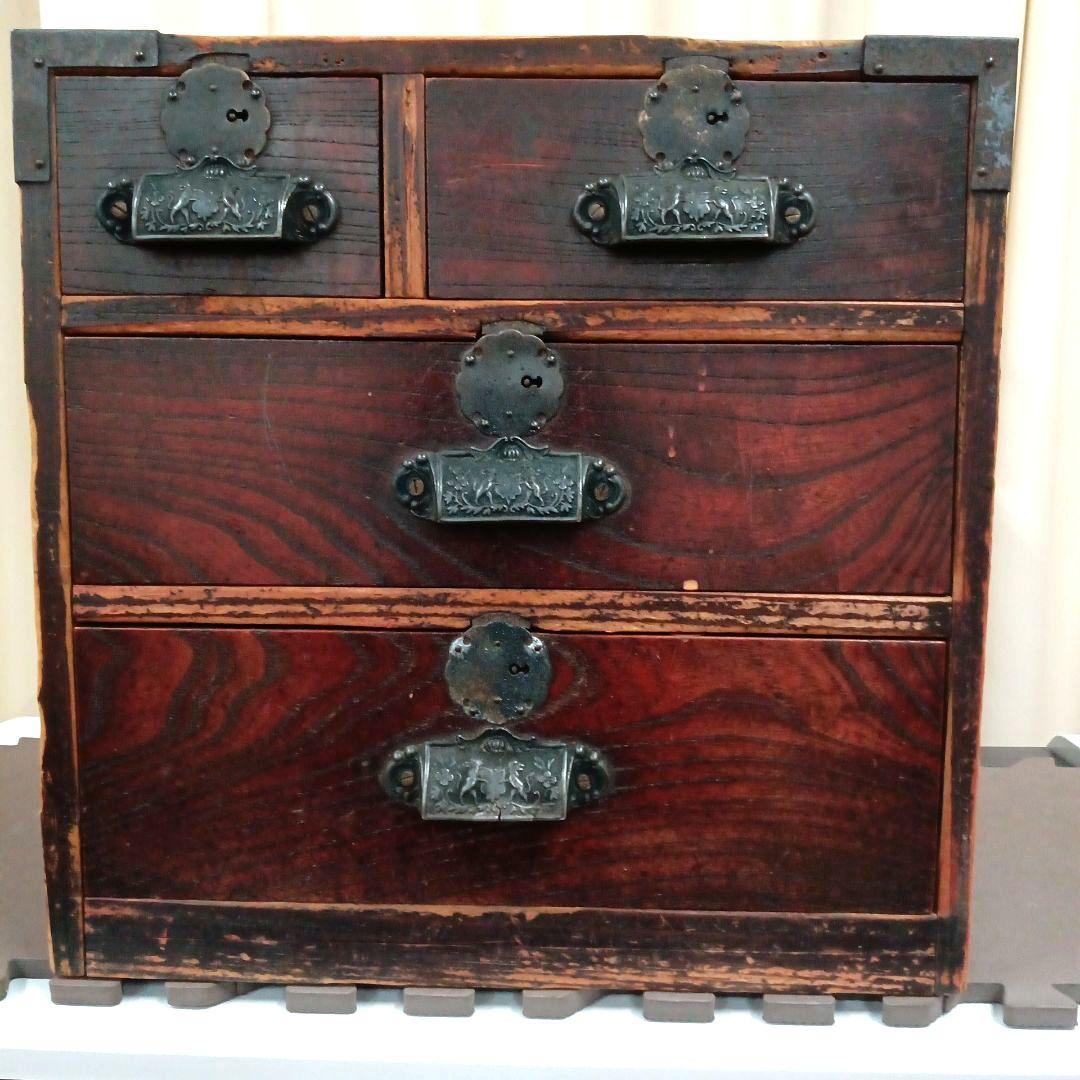 ◆年代物　小箪笥　アンティーク　和風木製箪笥 　3段