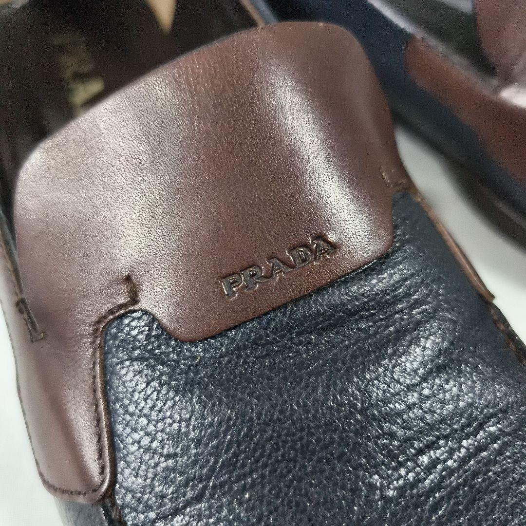 美品✨️　PRADA　プラダ　スクウェアトゥ　ローファー　ネイビー