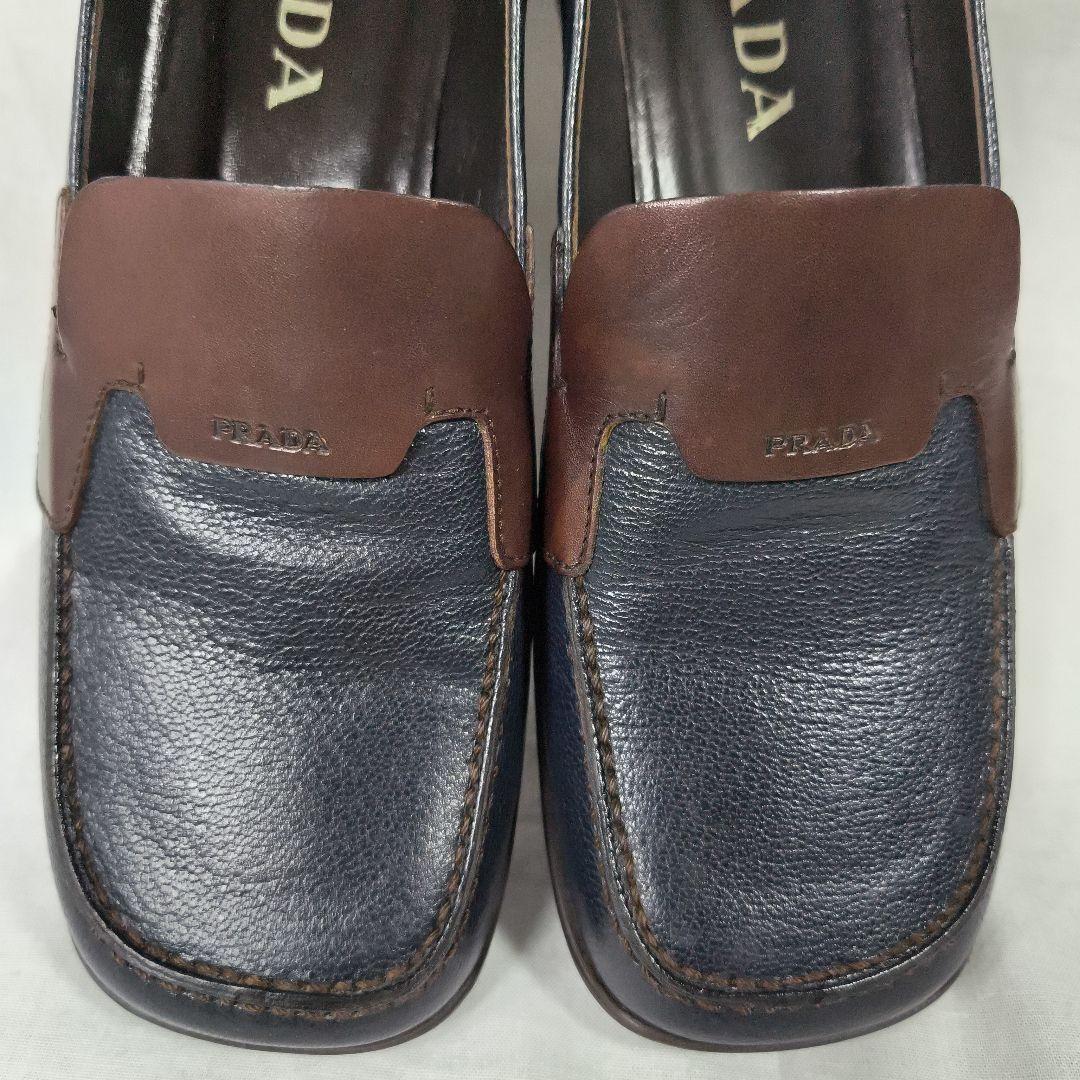 美品✨️　PRADA　プラダ　スクウェアトゥ　ローファー　ネイビー