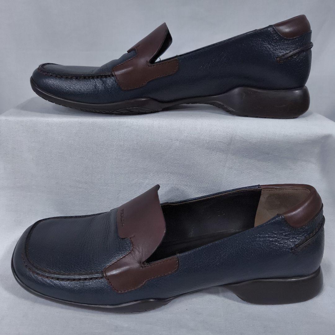 美品✨️　PRADA　プラダ　スクウェアトゥ　ローファー　ネイビー