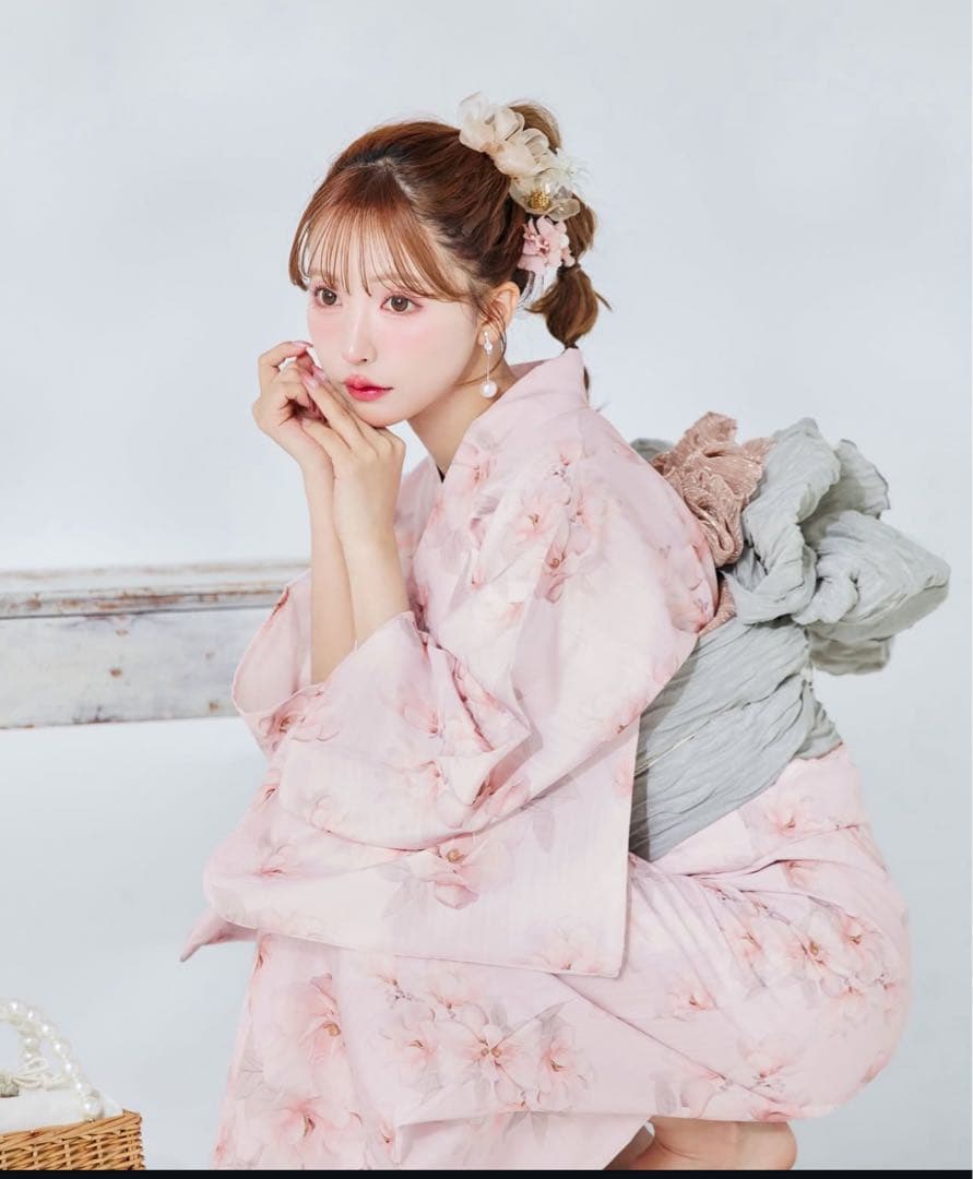 ミストレアス　ふんわり淡桃に咲くマグノリア浴衣