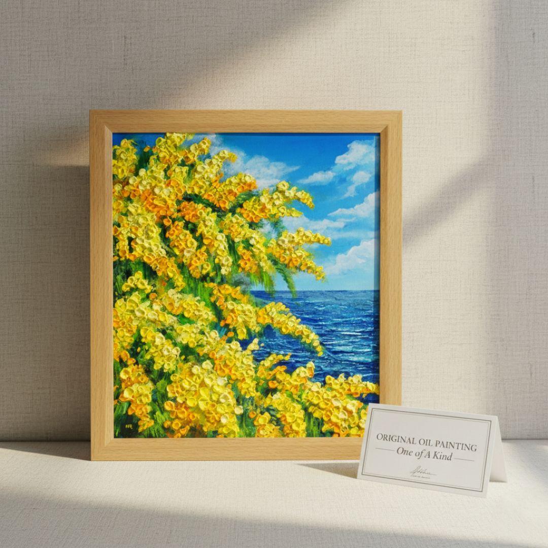 油絵 油彩 油彩画 絵 絵画 【ミモザの海】