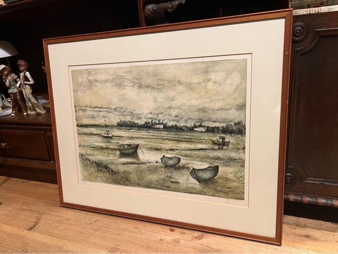 ガントナー 浜辺の小舟 額縁 アート インテリア