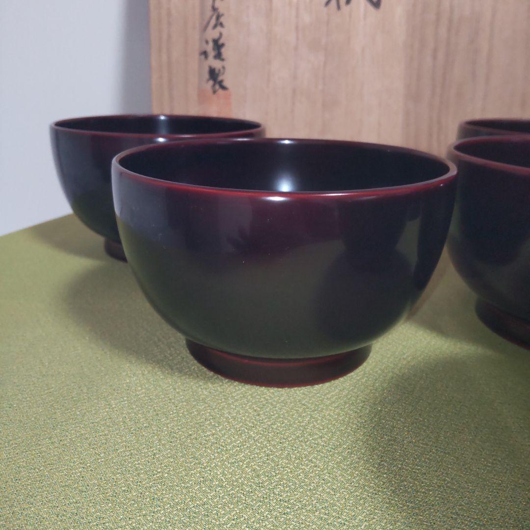 名店 輪島屋本店 輪島塗 椀 飯椀 5客 木箱付 天然木 漆塗