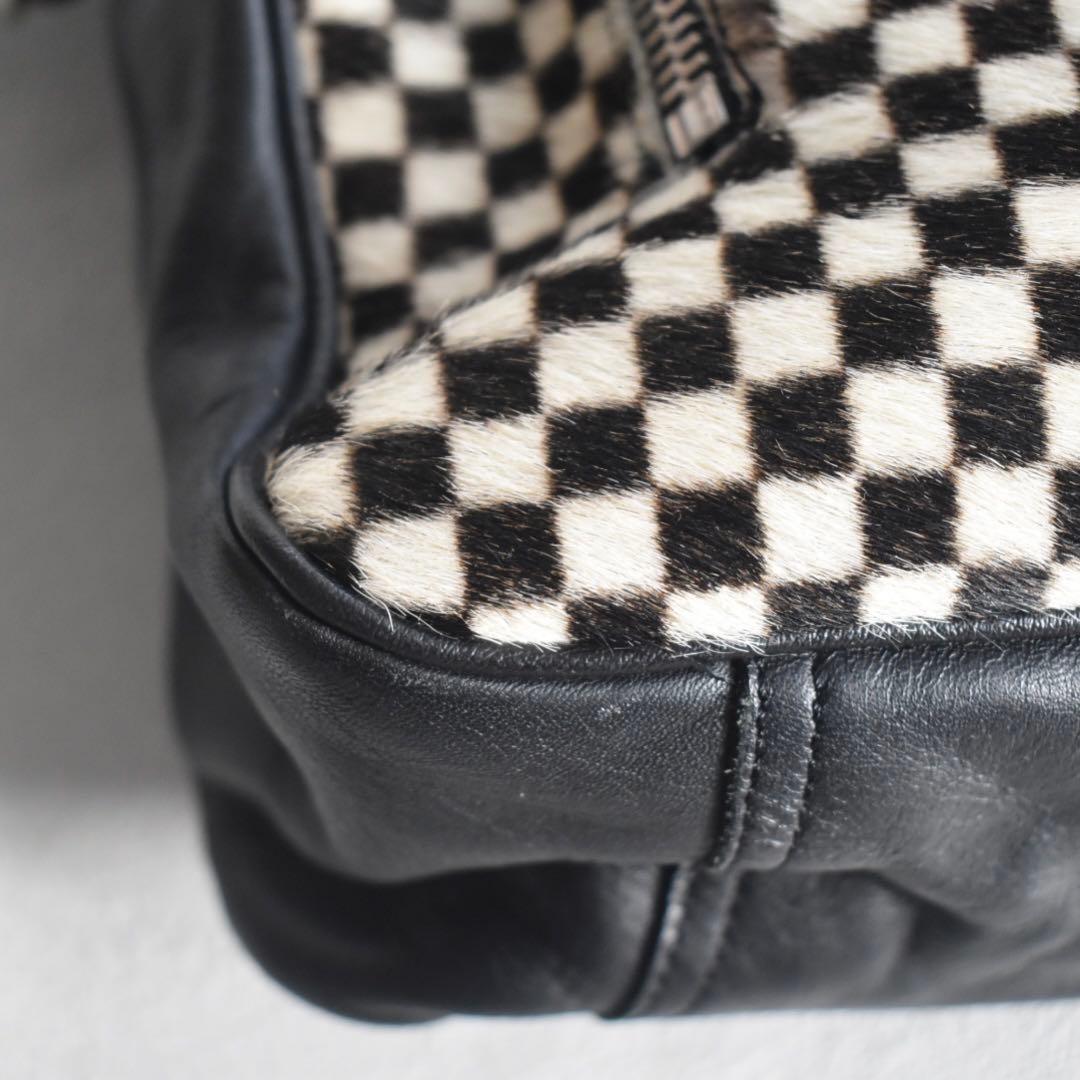 極美品フロリアンドゥニクール　腹子チェッカーフラッグ レザーブリーフ A4大容量